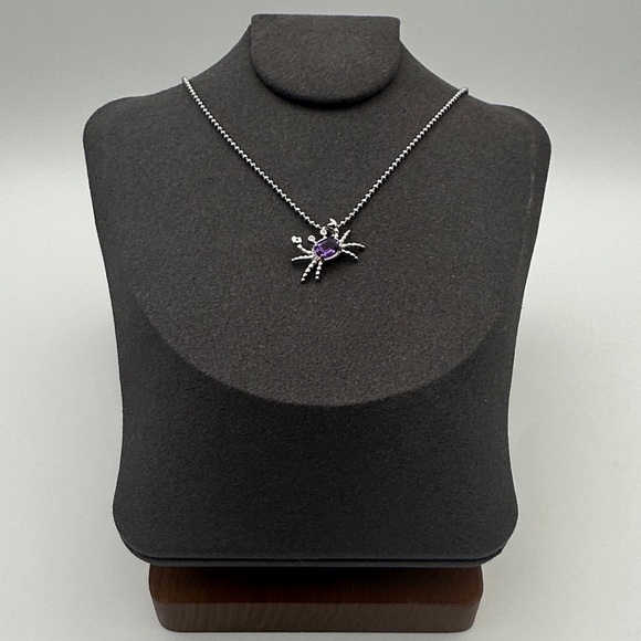 Adorable Silver 925 and Amethyst Crab Pendant Necklace on Stainless Steel Chain - Picture 2 of 13
